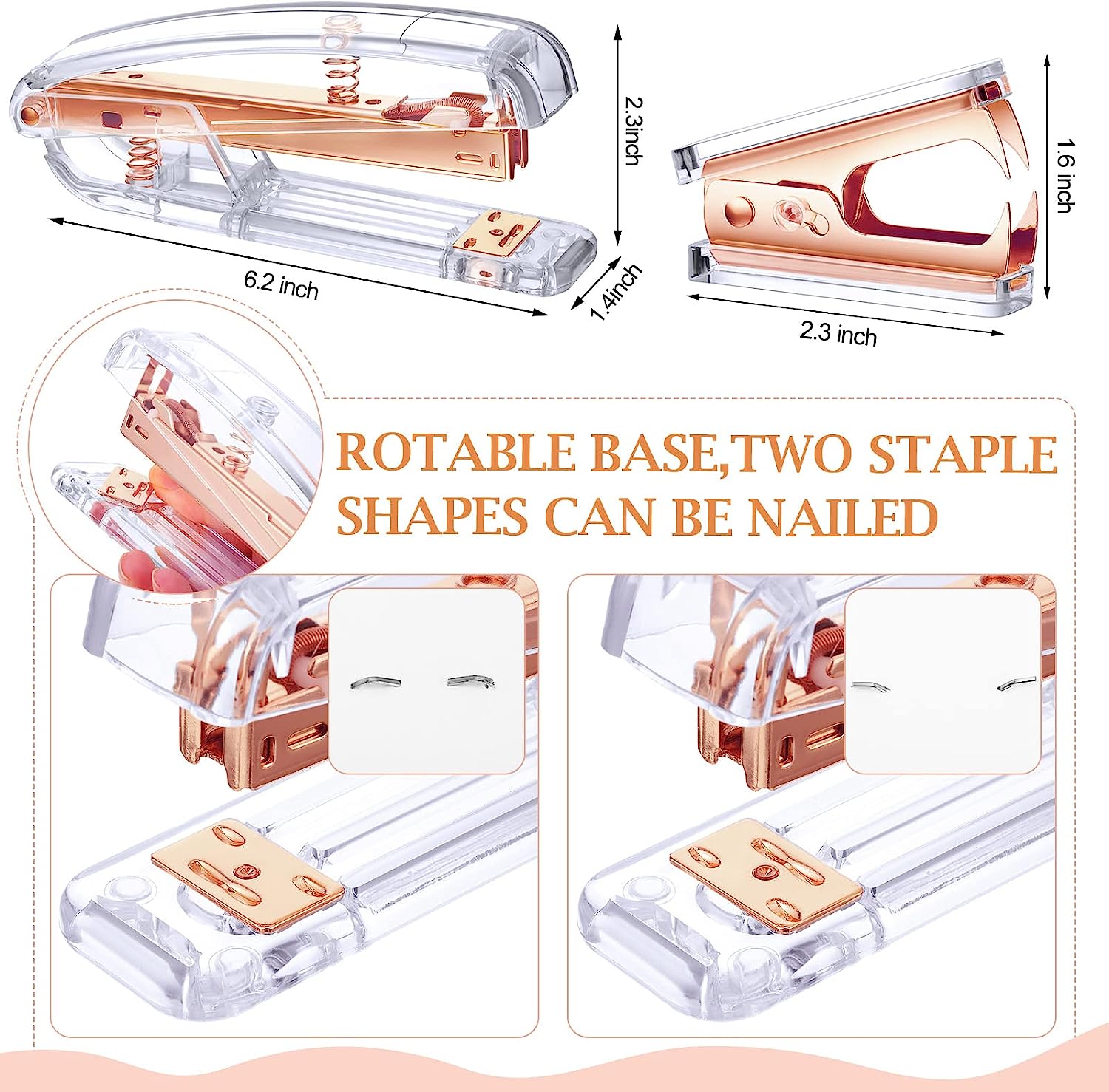 Rose Gold Desk Accessories Office Supplies Set, File Holder, Magazine File Organizer, Pen Holder, Stapler, Staple Remover, Staples, Tape Dispenser, Ballpoint Pen, Scissor, Binder Clips for Office - Image 3